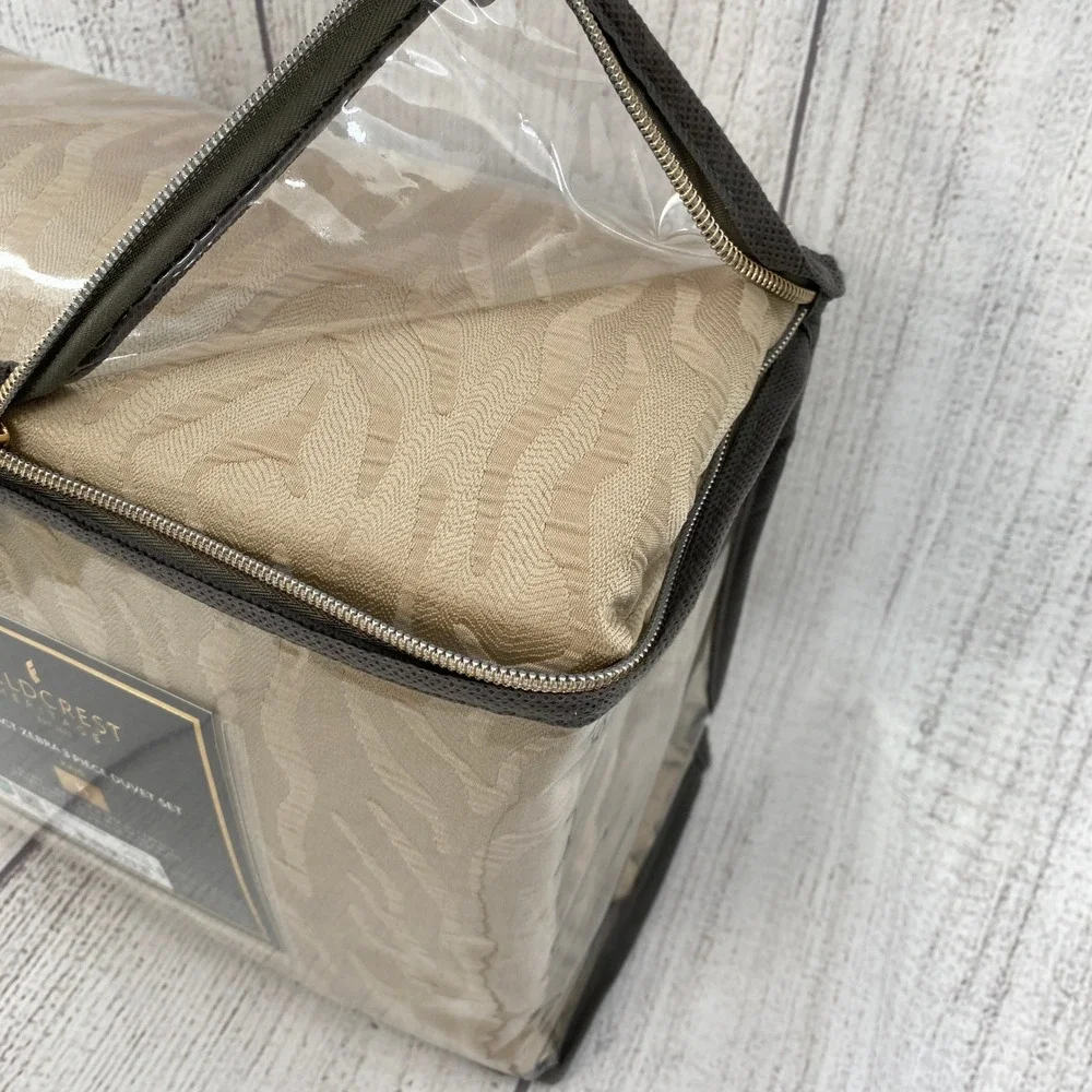 Fieldcrest Heritage Duvet Set King Flax Abstract Zebra Jacquard Textured Safari